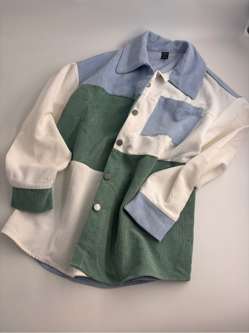 Kids Colorblock Corduroy Button-Up Shirt Jacket - Blue, Green & White
